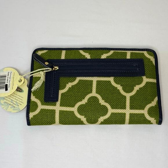 Spartina 449 Martinangel Snap Wallet Linen & Leather Lime Green Navy Blue NWT - Picture 2 of 9